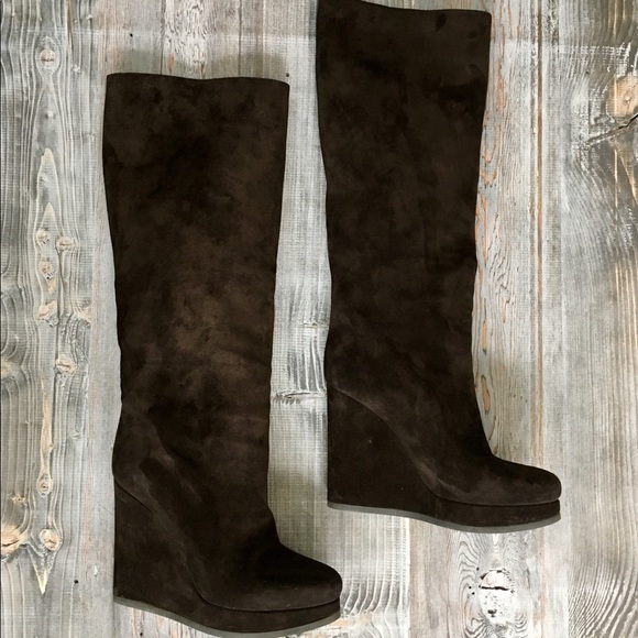 Black Suede Wedge Platform Boots 
